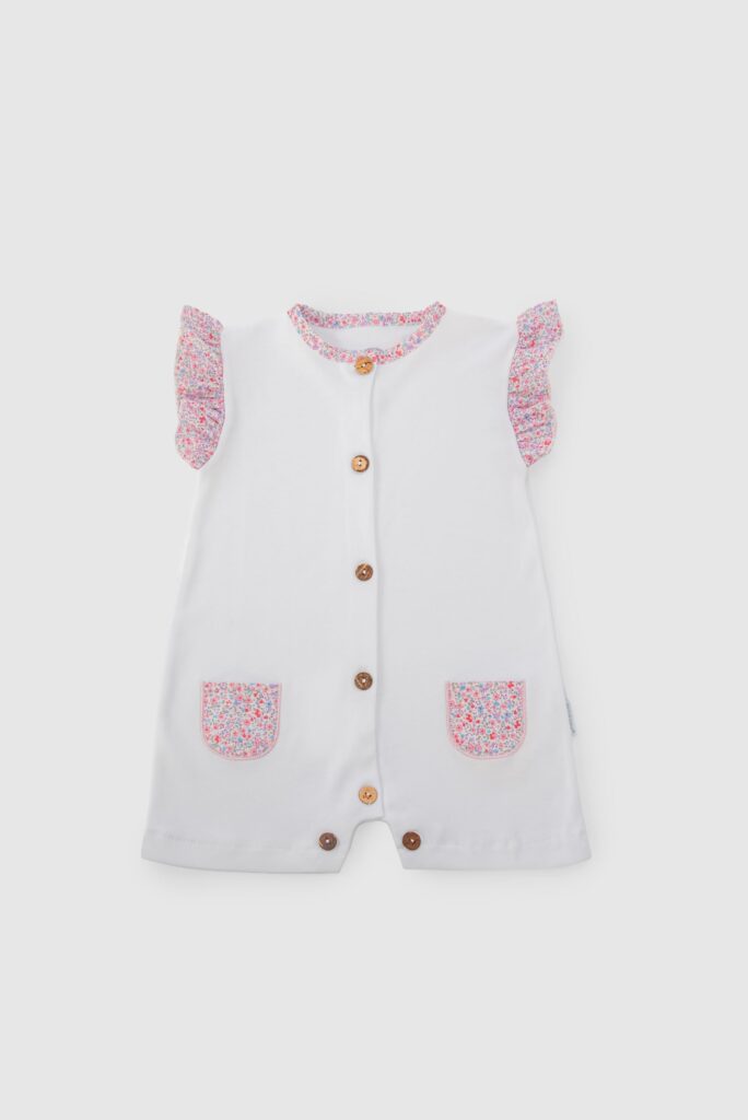 Fofo branco mangas folho floral - algodão