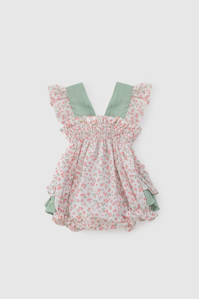Fofo floral rosa e verde em algodão